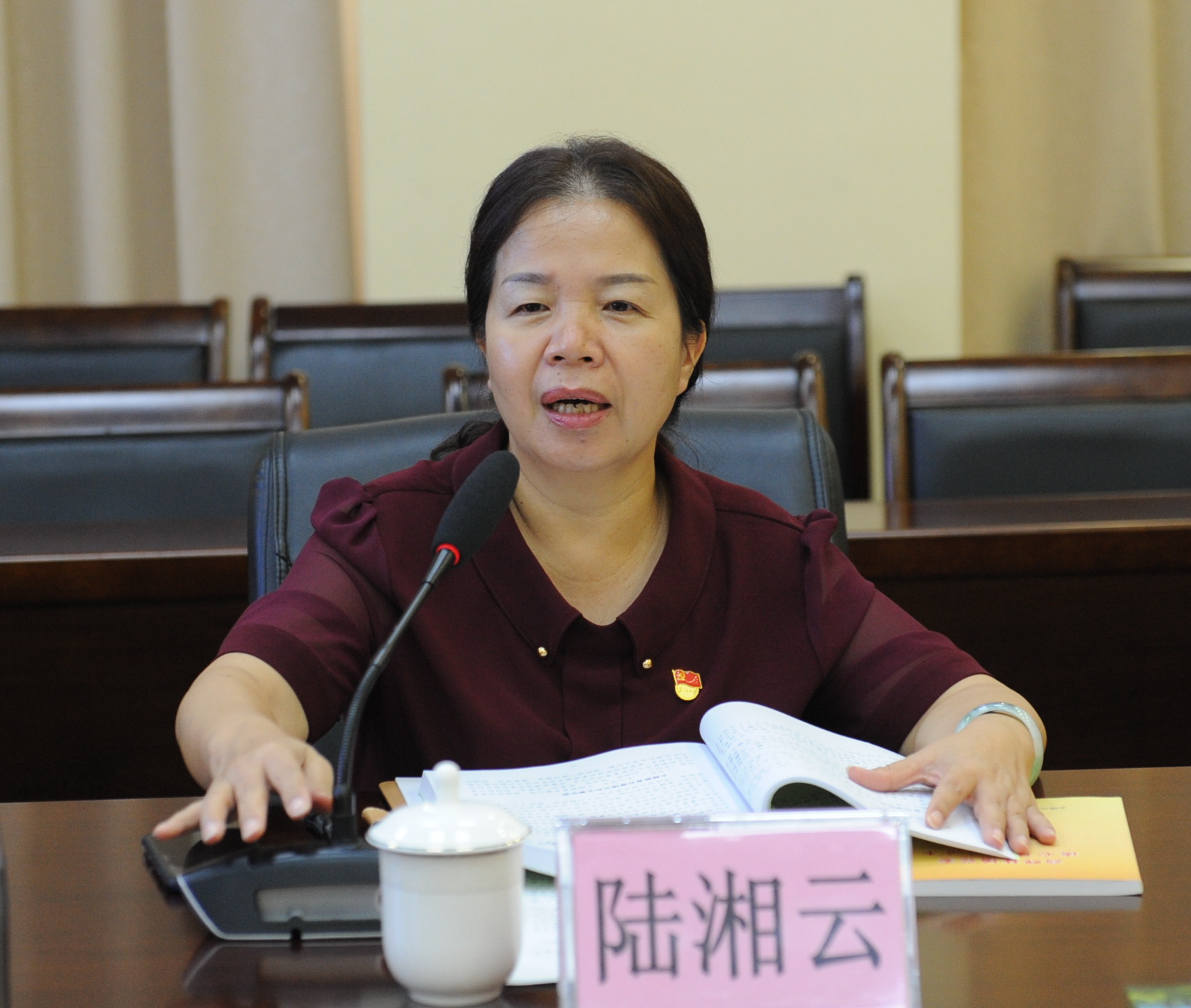高峰林场党委书记陆湘云讲话(余秋玲摄)